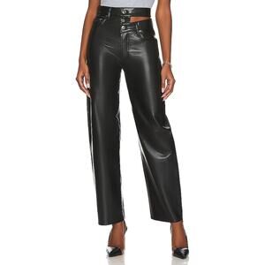 Agolde Recycled Black Leather 'Broken Waistband' Cut Out Pants Size 30